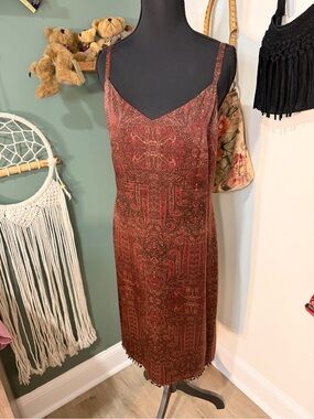 LOFT Red Paisley Midi Slip Dress